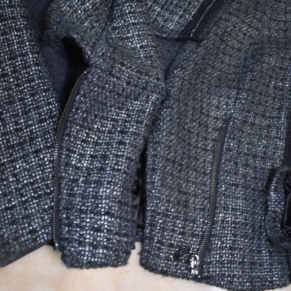 Cache Gray Tweed Wool Blend Biker Jacket Size 10 Asymmetrical Zip Moto Blazer - Picture 6 of 9